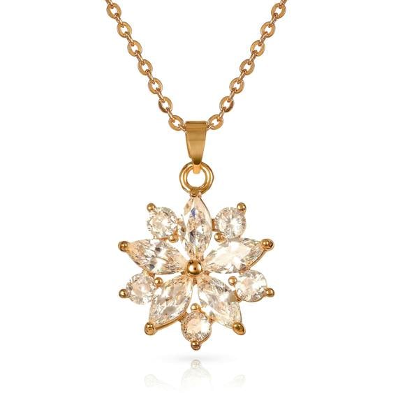 Zavana Gold Sparkling Floral Pendant Necklace with Marquise and Round Cubic Zirconia stones