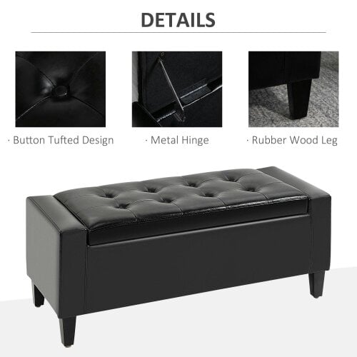 Wyld Haus Sabata Faux Leather Black Storage Ottoman Bench With Lift Up Diamond Tufted Lid