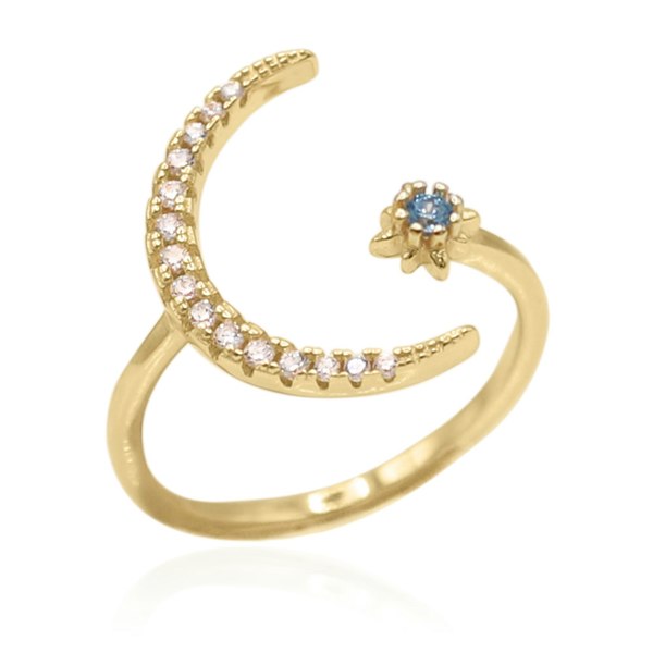 Luna Charles Zira Star and Moon Birthstone Ring - 18K Gold Plated