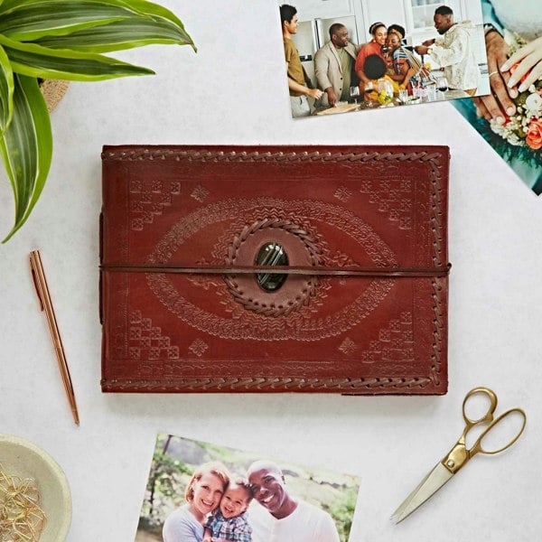 Paper High Indra Medium Embossed & Stitched Leather Photo Album with Semi-Precious Stone