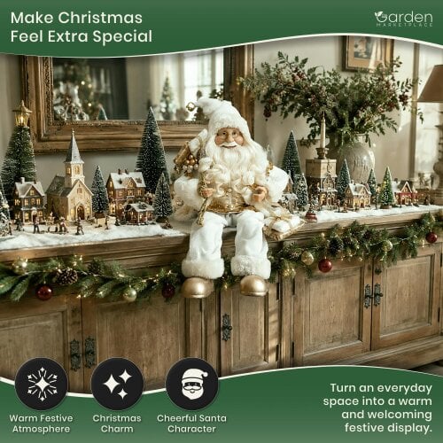 White Sitting Santa Claus Christmas Figure with Sack of Presents, 45cm