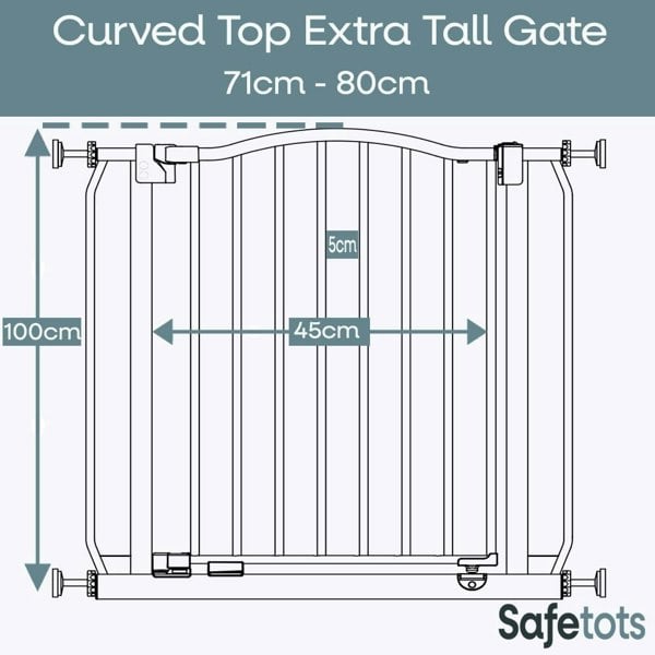 Bettacare Extra Tall Curved Top Dog Gate, 71cm - 80cm, Matt Black, Extra Tall 100cm in Height, Pressure Fit Pet Gate