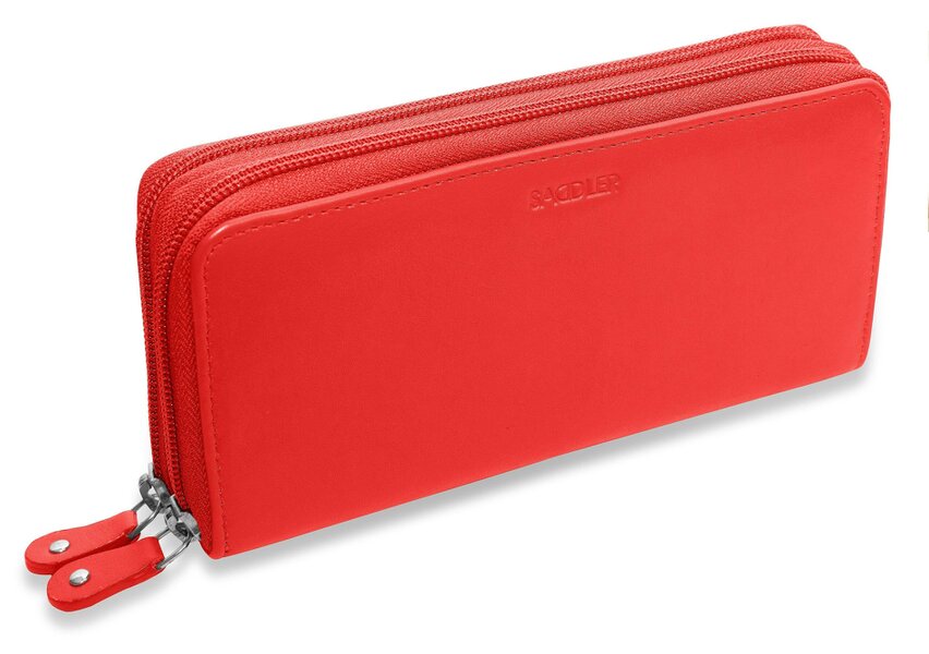 SADDLER GABRIELLA Leather Double Zip Around Purse - 8 Card Slots, Phone Pocket, and Coin Purse - RFID Protected - Red