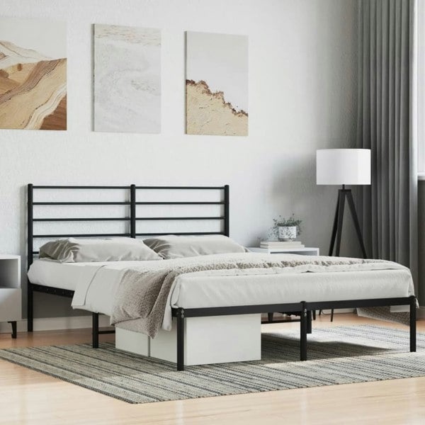 Berkfield Metal Bed Frame with Headboard Black 120x200 cm