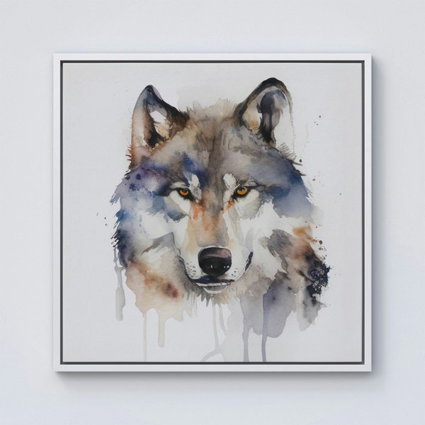 Warren Reed Wolf Watercolour Framed Canvas