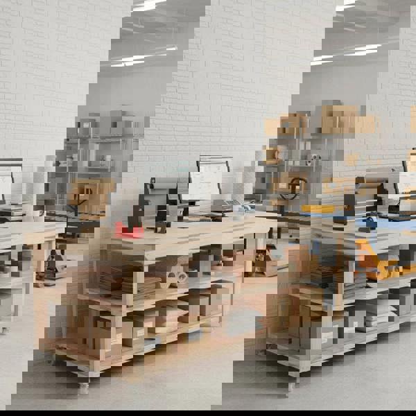 Arbor Garden Solutions Wooden Workbench Eucalyptus Hardwood Top Depth-4ft Double Shelf and Wheels