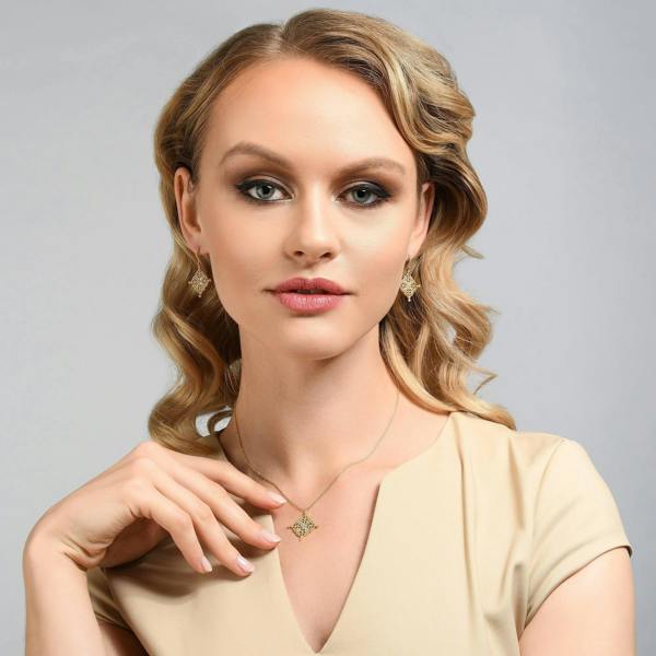 Gold Arabesque Pendant Necklace with Cubic Zirconia - namana.london