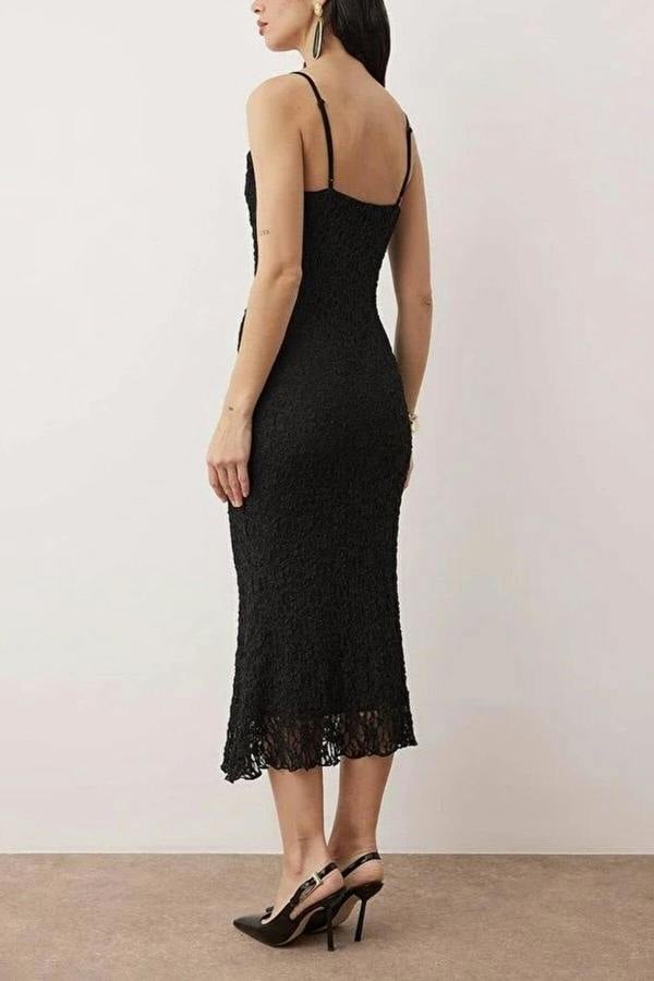WOVCOR Lace Knit Midi Lined Evening Dress