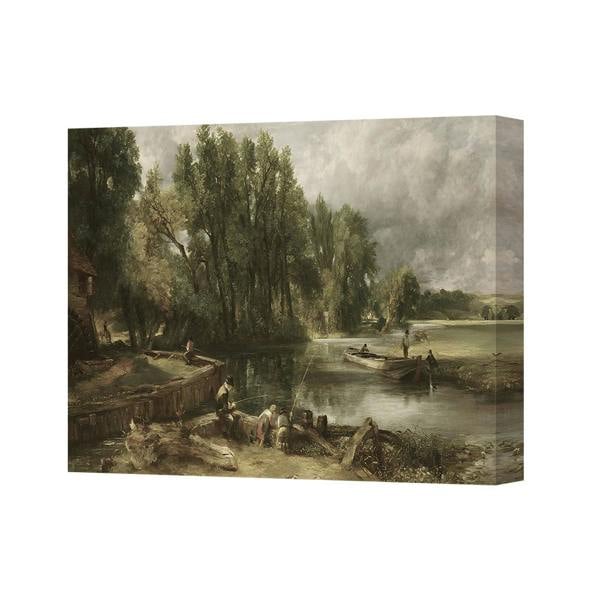 Benjamin Tate Design Canvas Wall Art Landscape River Scene With Boats And Trees