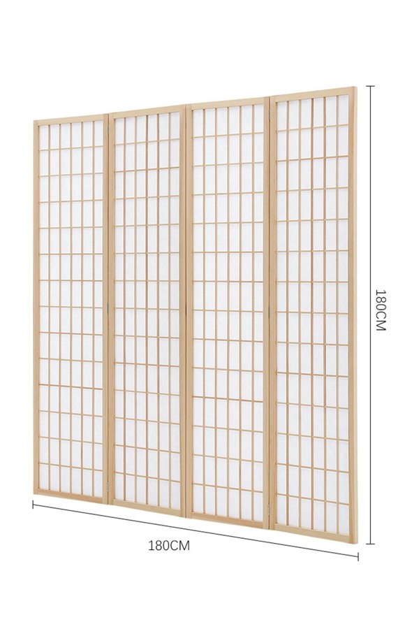 Living and Home 4-Panel Natural Solid Wood Folding Room Divider Screen