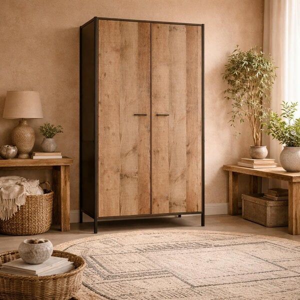 Wyld Haus Lucan Distressed Oak Effect Wooden 2 Door Wardrobe