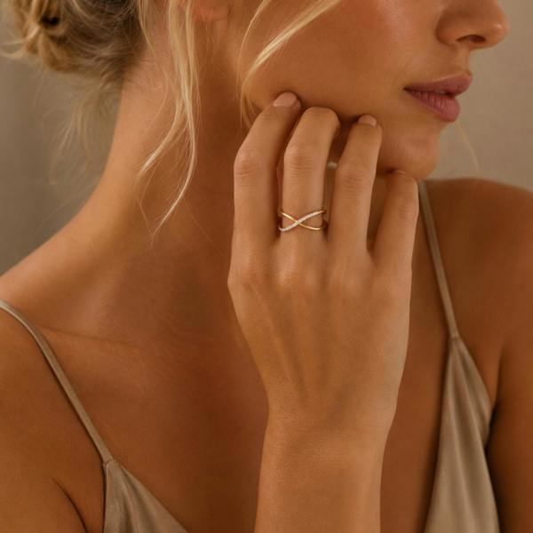 Spero London Sterling Silver Pave X Ring