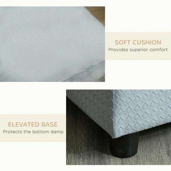 Light grey cushioned pet sofa chair with soft fabric seat close-up