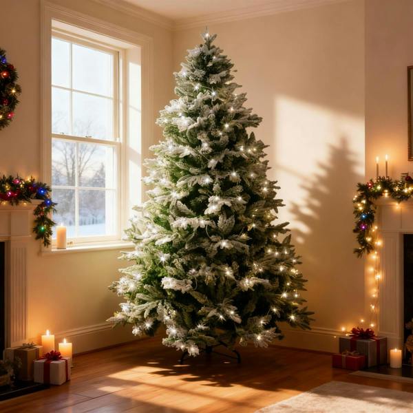 4ft to 10ft Pre-Lit Snow Flocked Artificial Christmas Tree with Cool White LEDs image 7
