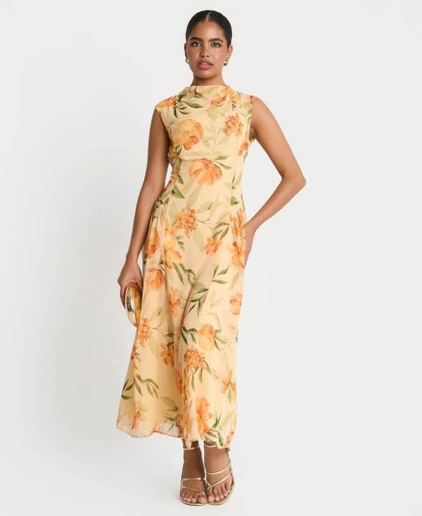 Needs No Label Yellow Floral Midaxi Dress