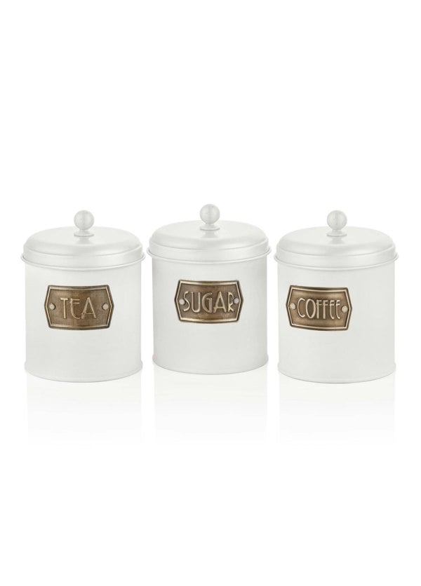 Rozi White Coffee, Tea, And Sugar Canister Set - 17 cm (H)