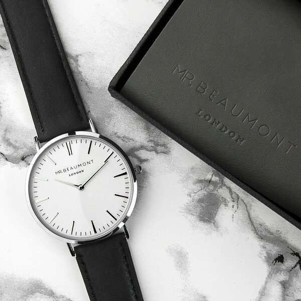 Men's Modern Vintage Personalised Leather Watch | Black