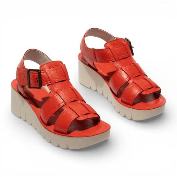 Fly London YUDD236FLY - Women’s Red Leather Wedge Sandals