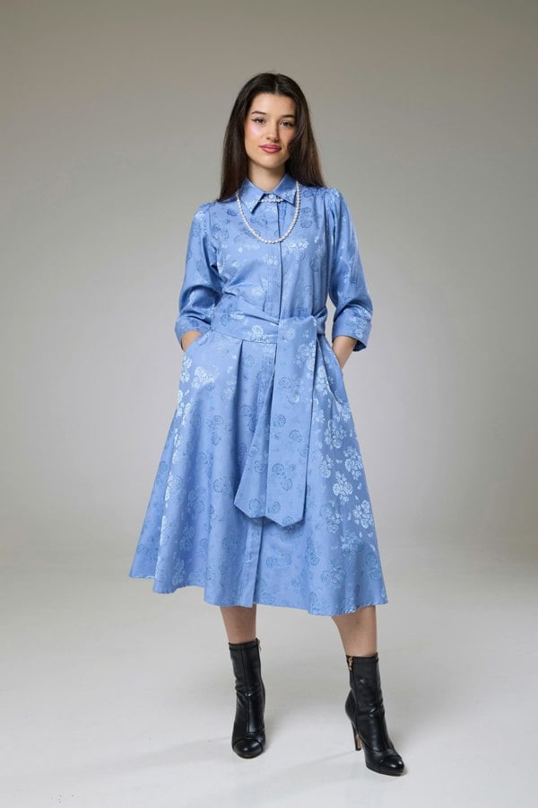 Isha's Timeless collection Sky Blue Petals Sleeved Dress