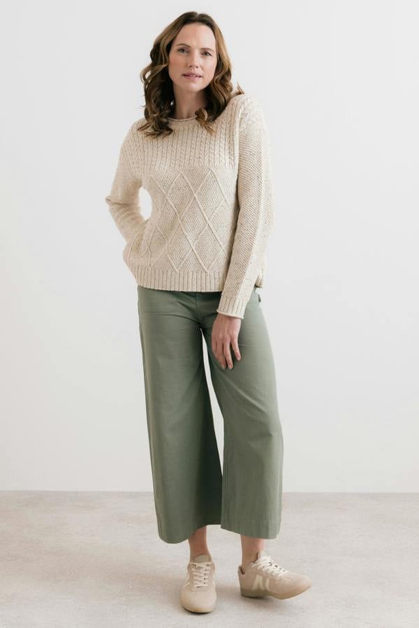 Lily & Me Bryony Flecked Knit Cable Knit Jumper Ecru