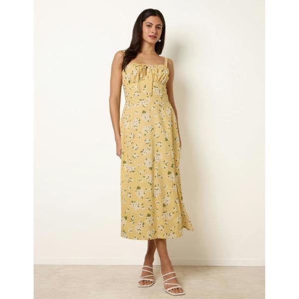 Blue Vanilla Midi Milkmaid Floral Dress