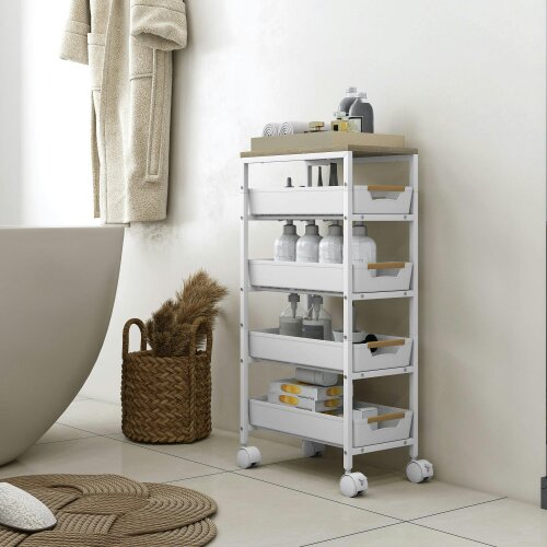 Wyld Haus Lubani Metal White 5 Tier Storage Trolley On Wheels