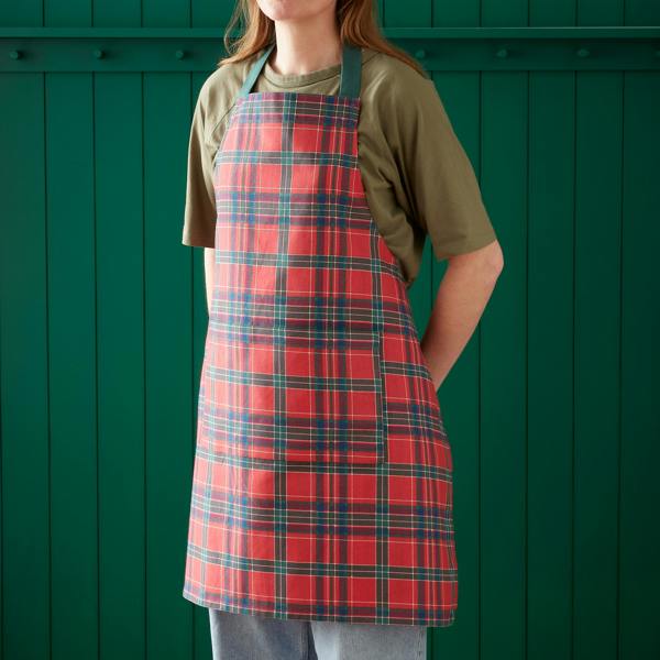 Catherine Lansfield Christmas Tartan Check Cotton Kitchen Adult Apron Red / Green