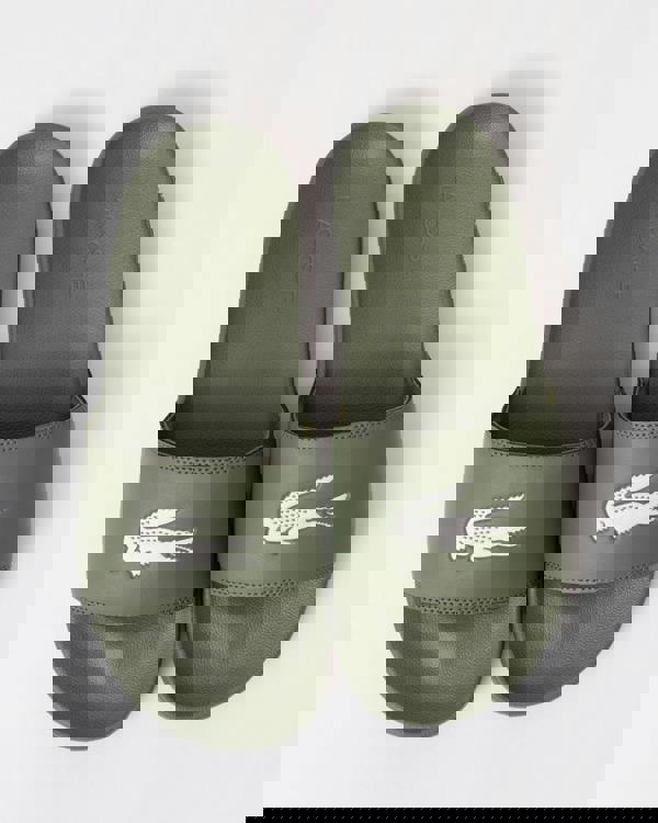 Lacoste Mens Serve Sliders - Khaki/White 255 - CHO - Designer Mens Sandals