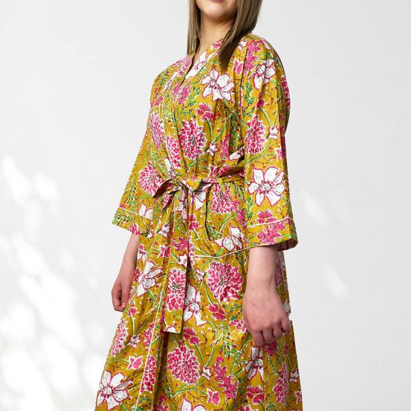 Hayley & Co Yellow Floral Print 100% Cotton Dressing Gown