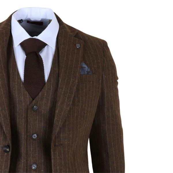 Infinity Leather Men's Brown Pinstripe 3 Piece Slim Fit Formal Dinner Suit