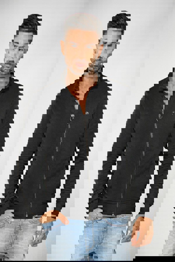 Black Zip Through Varsity Bomber Jacket