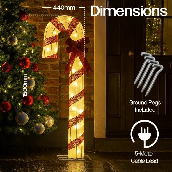 Scotts of Stow Xmas Haus 150cm Festive Christmas Outdoor LED Candy Cane Walking