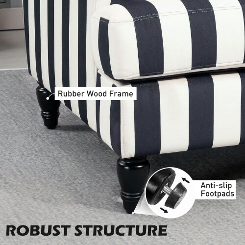Wyld Haus Yosefi Black And White Velvet Cuddle Accent Sofa Stripe Design