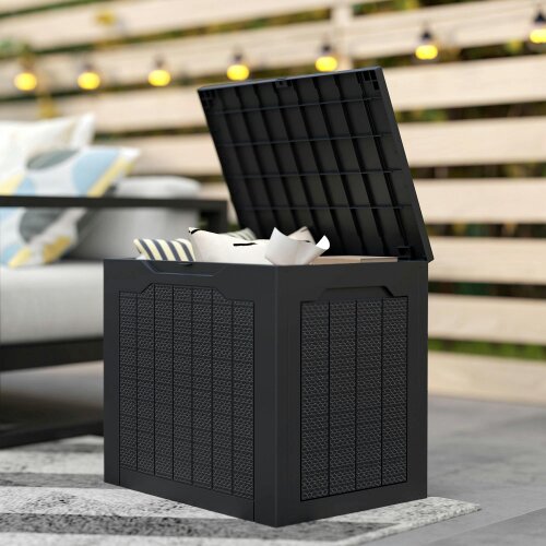 Wyld Haus Vevino Nela Plastic Black Outdoor Garden Storage Box With Handles 93 Litre Capacity