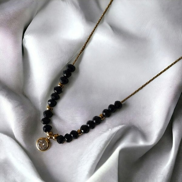 The Colourful Aura Black Crystal Round Zircon Charm Minimalistic Mangalsutra Necklace