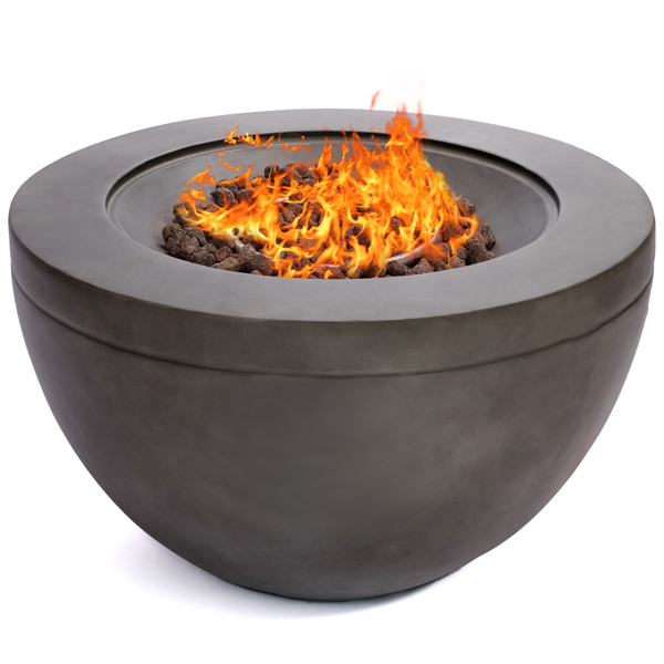 MDA Designs TABITI Dark Grey Gas Fire Pit for Garden & Patio - Luxurious Eco-Stone Finish Outdoor Heater Fire Pit