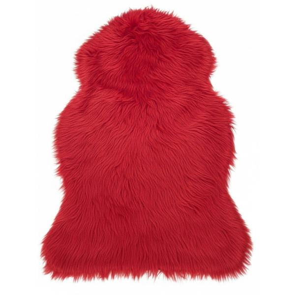 HomeSpace Direct Luxury Faux Rabbit Fur Rug Red