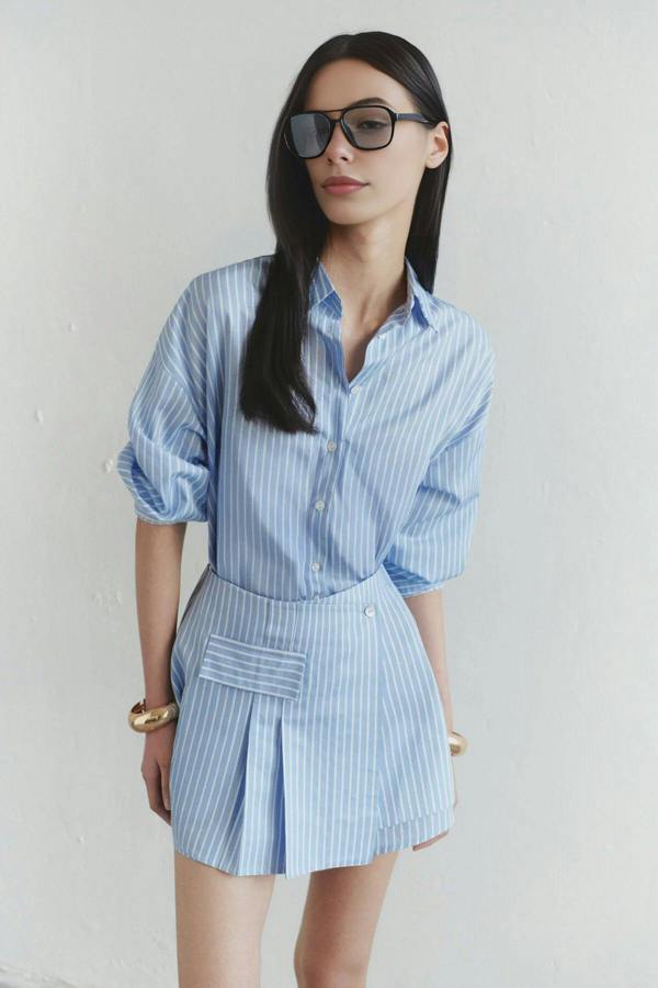 WOVCOR Striped Mini Woven Dress with Shirt Detail
