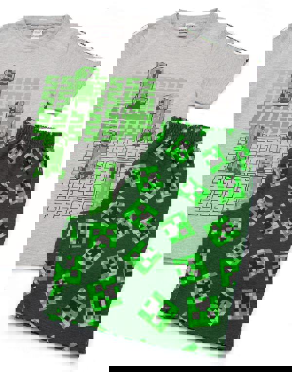 Minecraft Boys Green Creeper & Zombine All-Over Print Short Sleeve Short Leg Pyjama Set