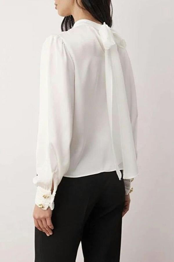 WOVCOR Shawl Detail Buttoned Satin Woven Blouse