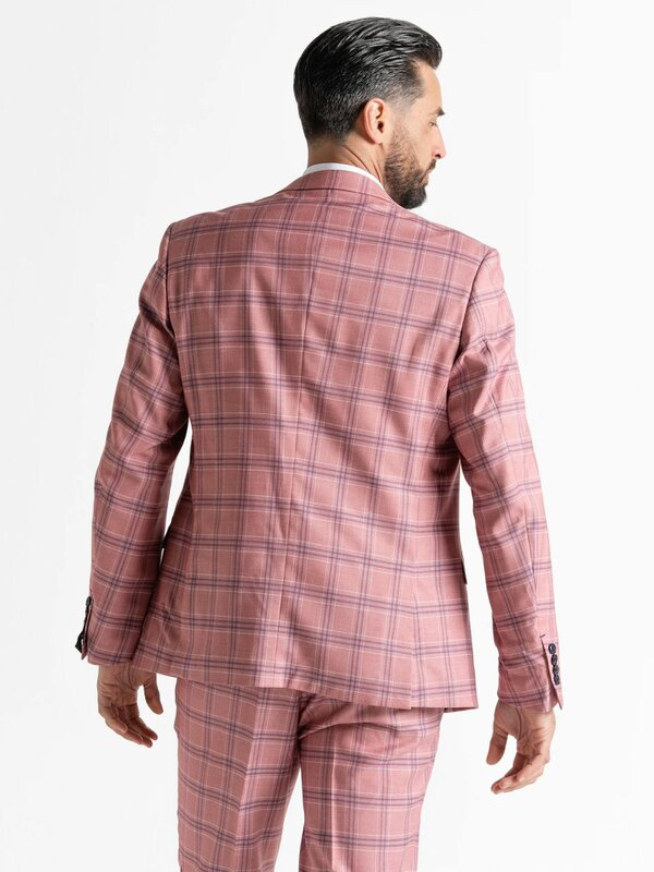 V2 Classic Kensignton Three Piece Suit - Rose with White and Navy Blue Checks