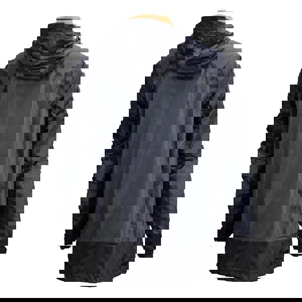 Scruffs Tech Mens Zip Up Work Warm Hooded Jacket Coat, front view of a black and grey waterproof hooded jacket with zip closure and long sleeves for men's workwear.