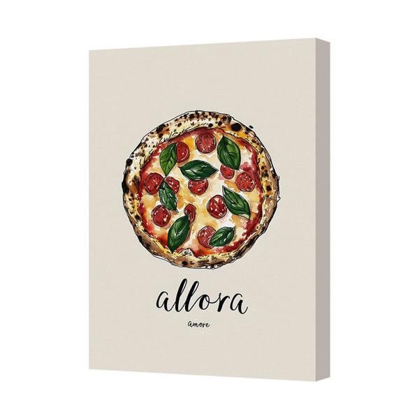 Benjamin Tate Design Pizza Art Canvas Print With Basil Leaves Contemporary Wall Decor