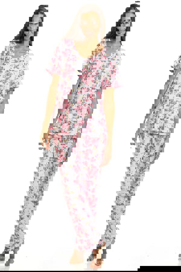 Camille Womens Pink Floral Spandex Full Length Pyjama Set