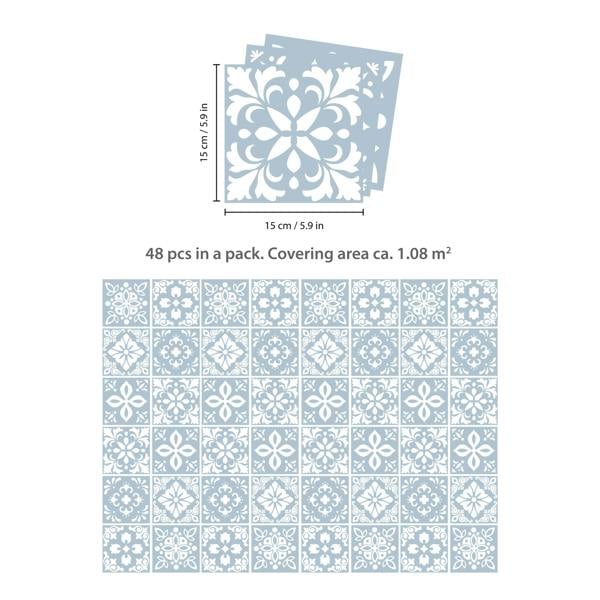 WT1555 - Triana Blue Grey Cemente Spanish Wall Tile Sticker Set - 15 cm x 15 cm - 24 pcs