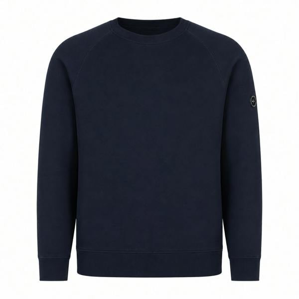 Navy blue Marshall Artist Siren crew neck sweatshirt with raglan sleeves and a signature logo patch on the left arm.
