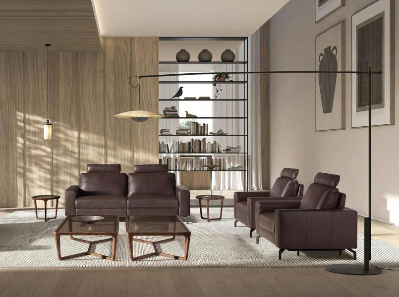 Angel Cerdá Round Brown Smoked Glass and Walnut Side Table 2155