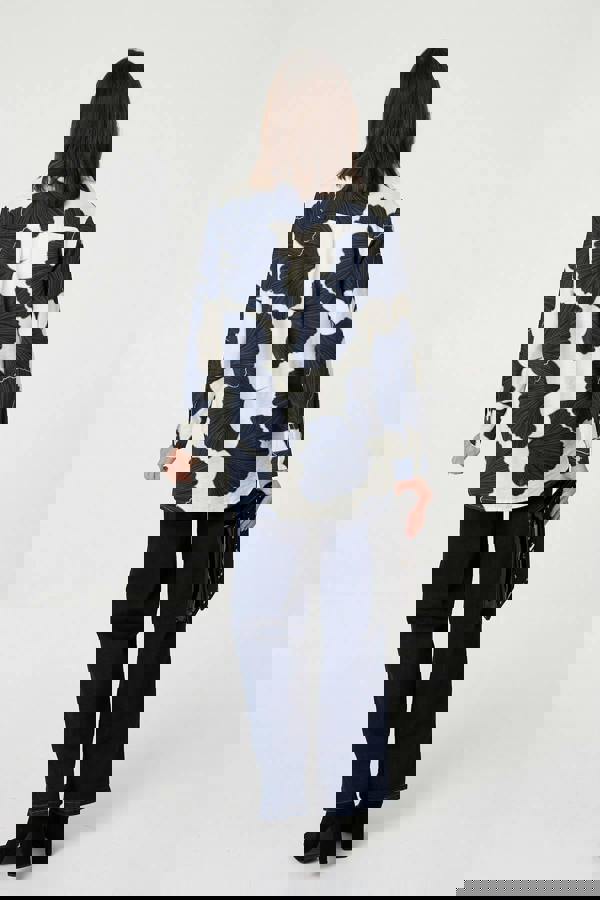 Navy | Abstract Long Sleeve Button Front Shirt
