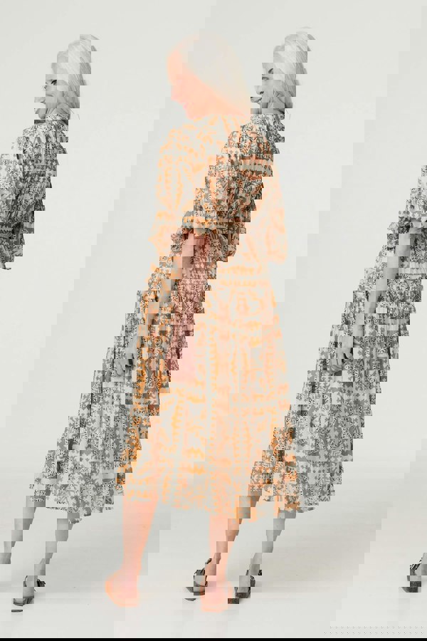 Rust | Printed Puff 1/2 Sleeve Midi Dress