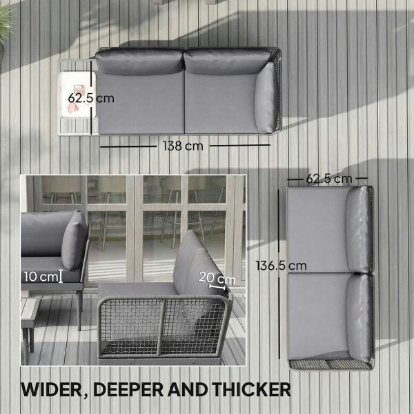 Thee-Piece 'L' Rattan Sofa Set - Grey